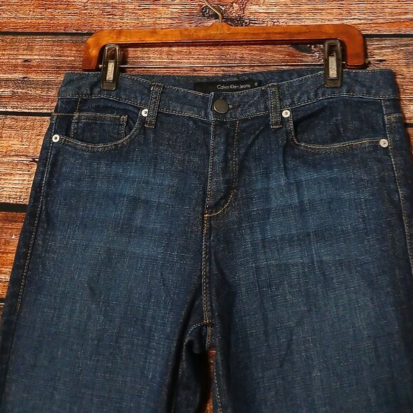 Calvin Klein Vintage Jeans Size 10 Slim Straight Dark Fade Wash Blue Denim - Picture 4 of 8